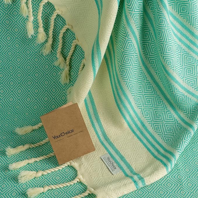 Your Choice Turkish Beach Towel (71x41) - 100% Cotton Turkish Towel, Sand Free Quick Dry Oversized, Lightweight Compact Travel Towel - Color Mint Green