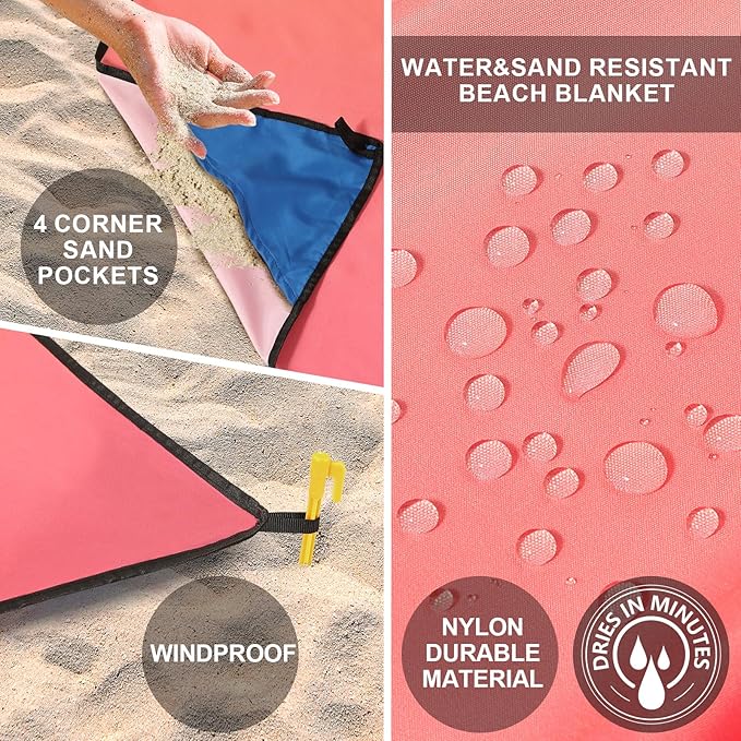AISPARKY Beach Blanket Waterproof Sandproof Extra Large, Oversized Beach Mat, Quick Drying&Compact&Lightweight, Picnic Blankets Vacation Essentials for Outdoor Beach Camping (108" X 120" (8 Person))