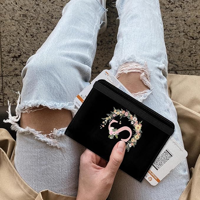 Cute Passport Holder and Holder Combo Passport Cover with RFID Blocking Women Men Compatible Wallet Credit Card Protector（Initial Monogram-S）