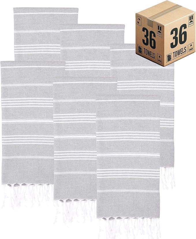 Turkish Beach Towels, Bulk Case of 36 | Oversized, Quick Dry, Sand Free | 100% Cotton, Large 38x71 Towels for Beach, Pool, Travel | Ultra-Soft, Compact, Absorbent | Gray