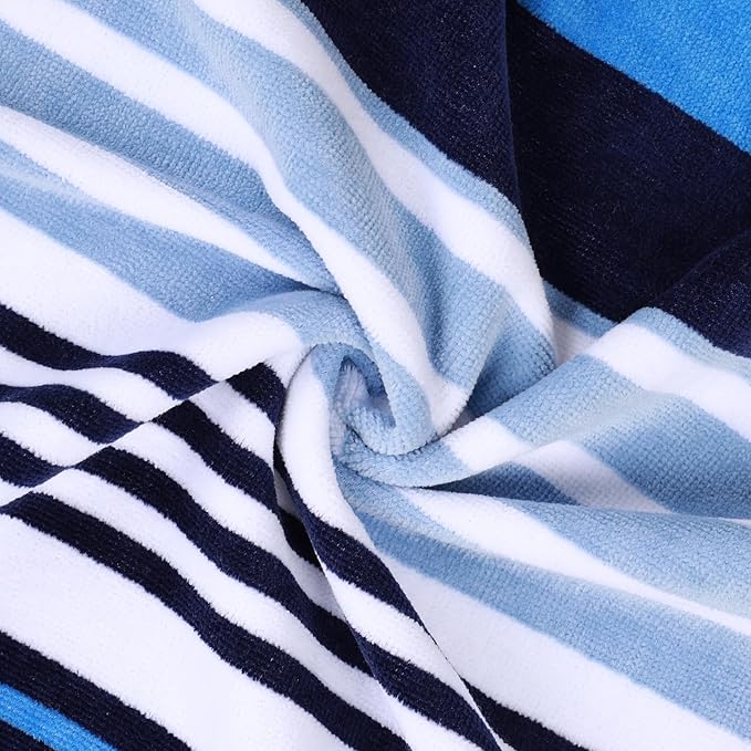 Superior Cotton Beach Towel, Absorbent Oversized Towel for Swimming Pool, Camping, Bathroom, Shower, Large, Quick Drying, Adults, Kids, Colorful, Mira Striped Collection, 68" x 34", Blue-Navy