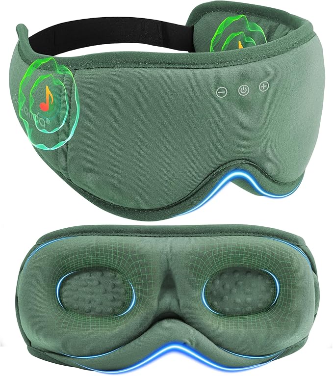 BambooCotton 3D Bluetooth Sleep Mask, LC-dolida 2025 New Sleep Headphones, Wireless Comfort, Sustainable Luxury for Better Sleep