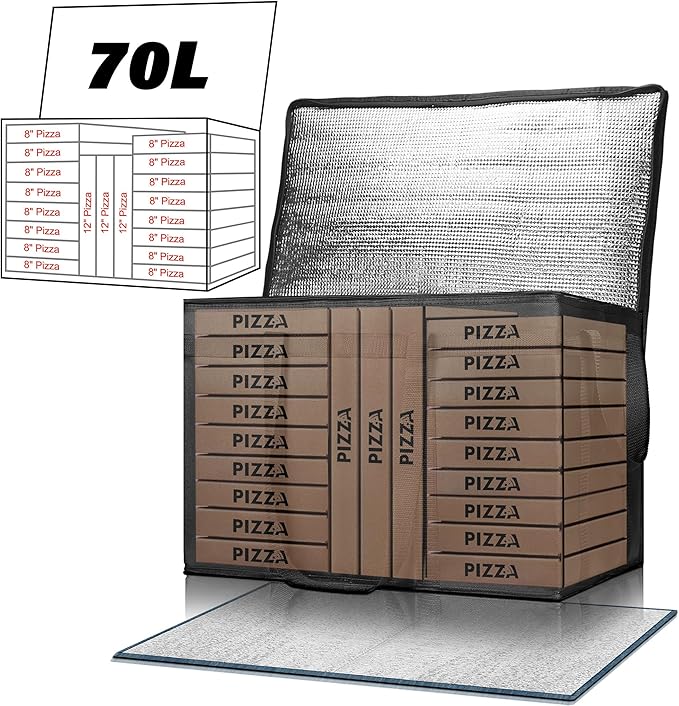 Insulated Food Delivery Bag, Commercial Grade Pizza Carrier for Hot and Cold Food, Large Reusable Catering Cooler Bag 22x15x14, Pizza Delivery Box for Uber Eats, Door Dash Essentials