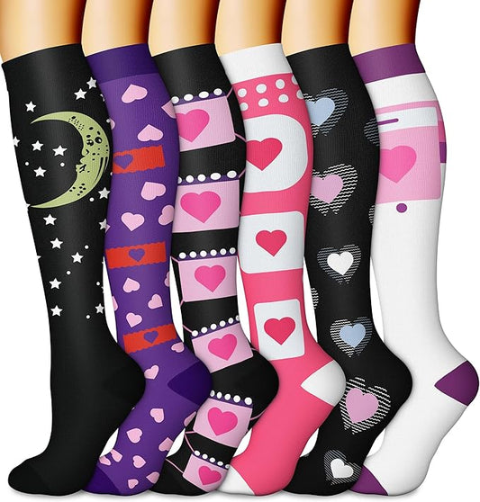 CHARMKING 6 Pairs-Compression Socks for Women & Men Circulation Best Support for Nurses, Running, Athletic,Flight Travel