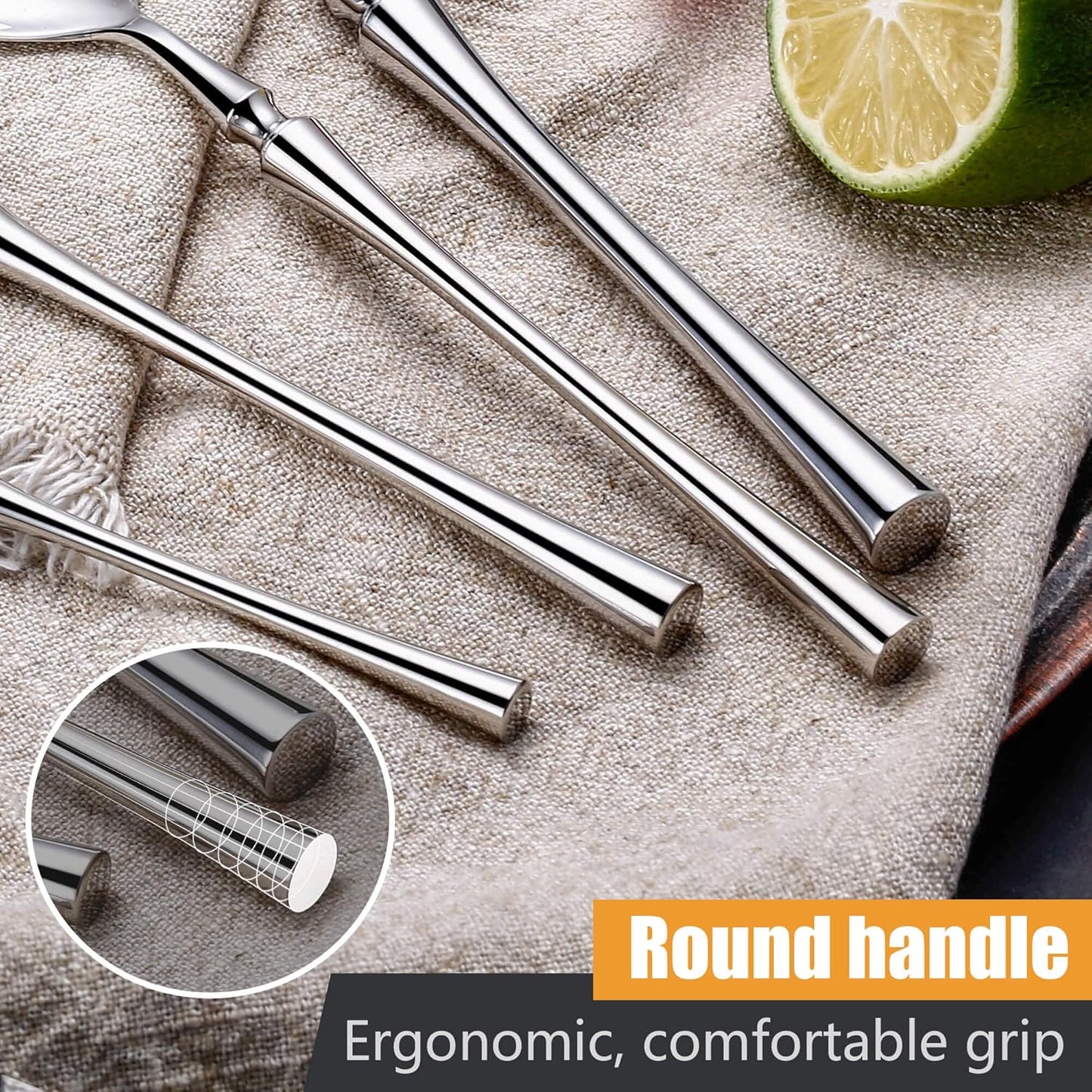 24-Piece Silverware Set for 6,Modern 18/10 Stainless Steel Flatware Set,Unique Rustic Cutlery Utensils Set,Spoon and Fork Set for Home, Restaurant,Wedding,Mirror Polished,Dishwasher Safe