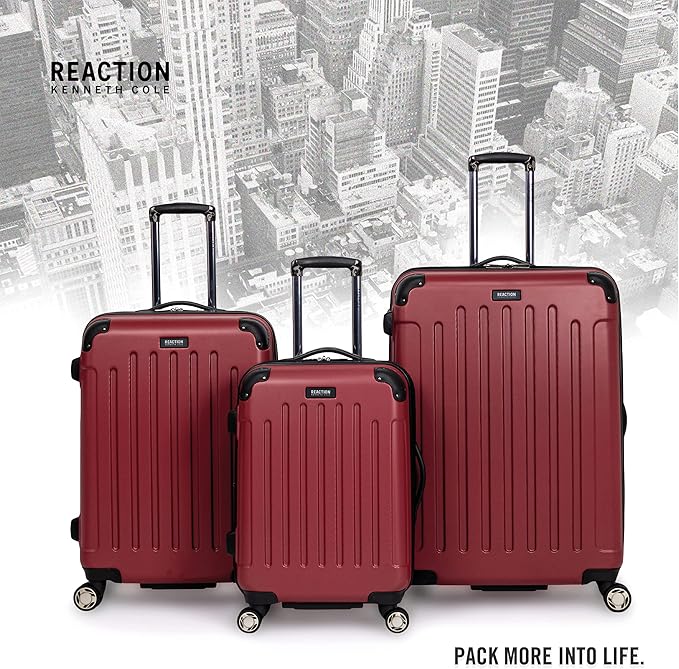 Kenneth Cole REACTION Renegade Luggage Expandable 8-Wheel Spinner Lightweight Hardside Suitcase, Scarlet Red, 24-Inch Checked