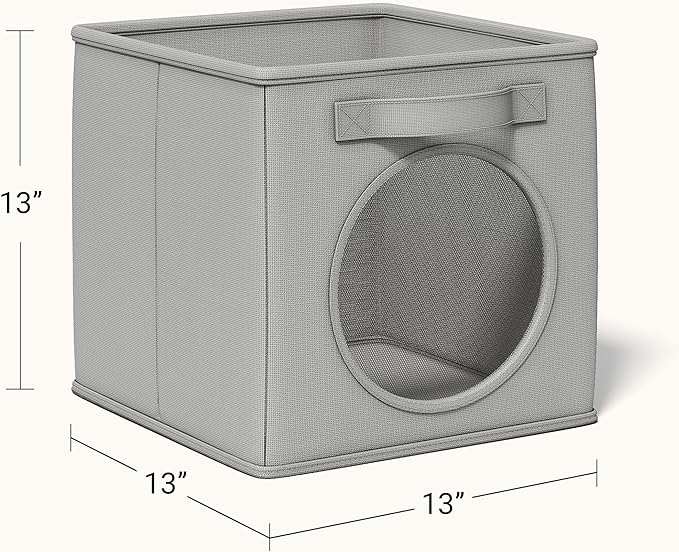 Vailando Ultra Thick Fabric Foldable Storage Bins with Mesh Window - 13 Inch Cube Storage Organizer for Clothes, Shelves, Offices, Toys & Misc, Light Gray, 4 Pack