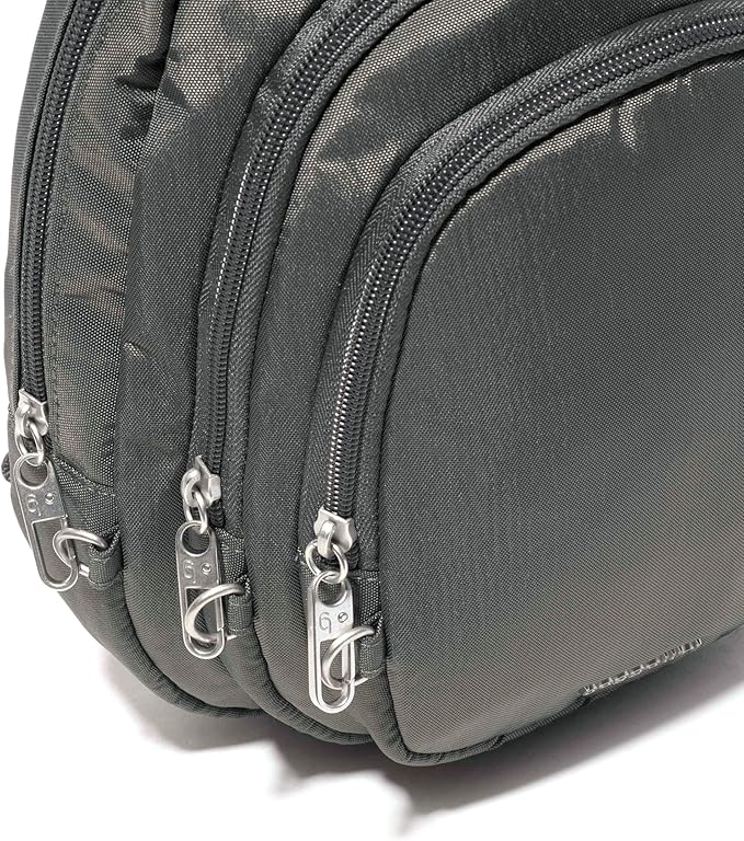 Baggallini Securtex® Anti-Theft Triple Zip Sling - Travel Backpack Sling Bag Crossbody - RFID Wallet Locking Zipper