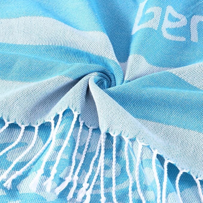 Oversized Cotton Turkish Beach Towels 72"x36" Lightweight Quick Dry Sandless Pool Swim Towel Large No Sand Adult Travel Compact Blanket Essentials Cruise Accessories Must Haves Light Blue Turtle