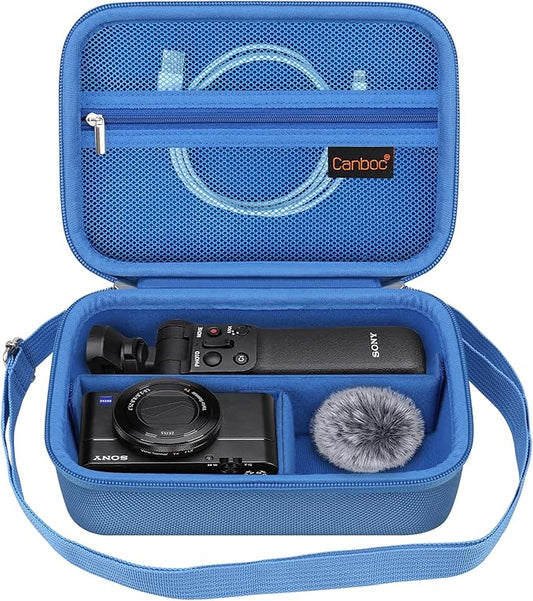 Canboc Carrying Camera Case for Sony ZV-1F/ ZV-1/ ZV-1 II Vlog Digital Camera & Vlogger Accessory Kit Tripod, Travel Storage Bag with Strap, Mesh Pocket fit Cable, Blue (Case Only)