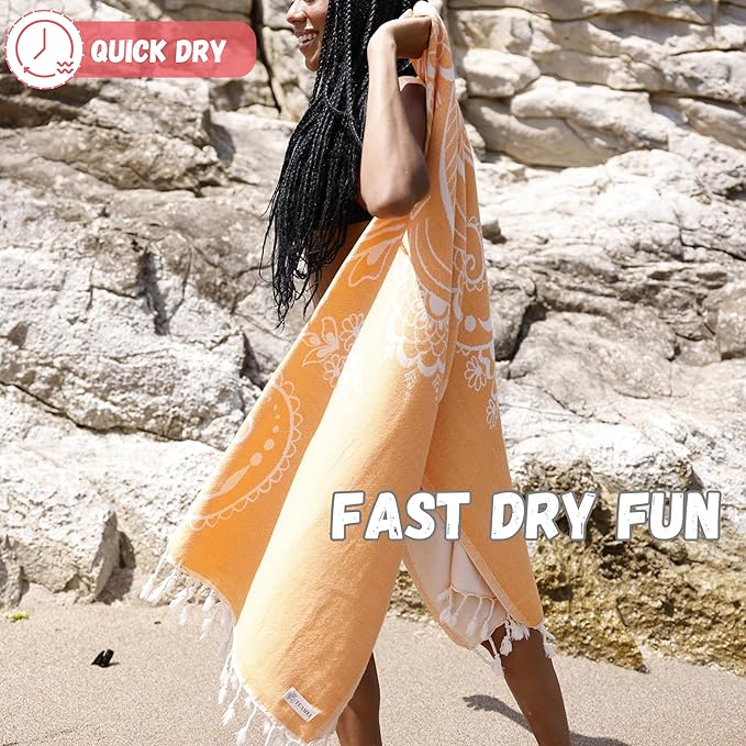 100% Cotton, Sand Proof Beach Towel for Women - Turkish Beach Towels Oversized (69 inch x 37 inch) – Beach Gifts for Women Unique – Sand Towel - Light Weight, Sandfree, Easy to Carry for Traveling
