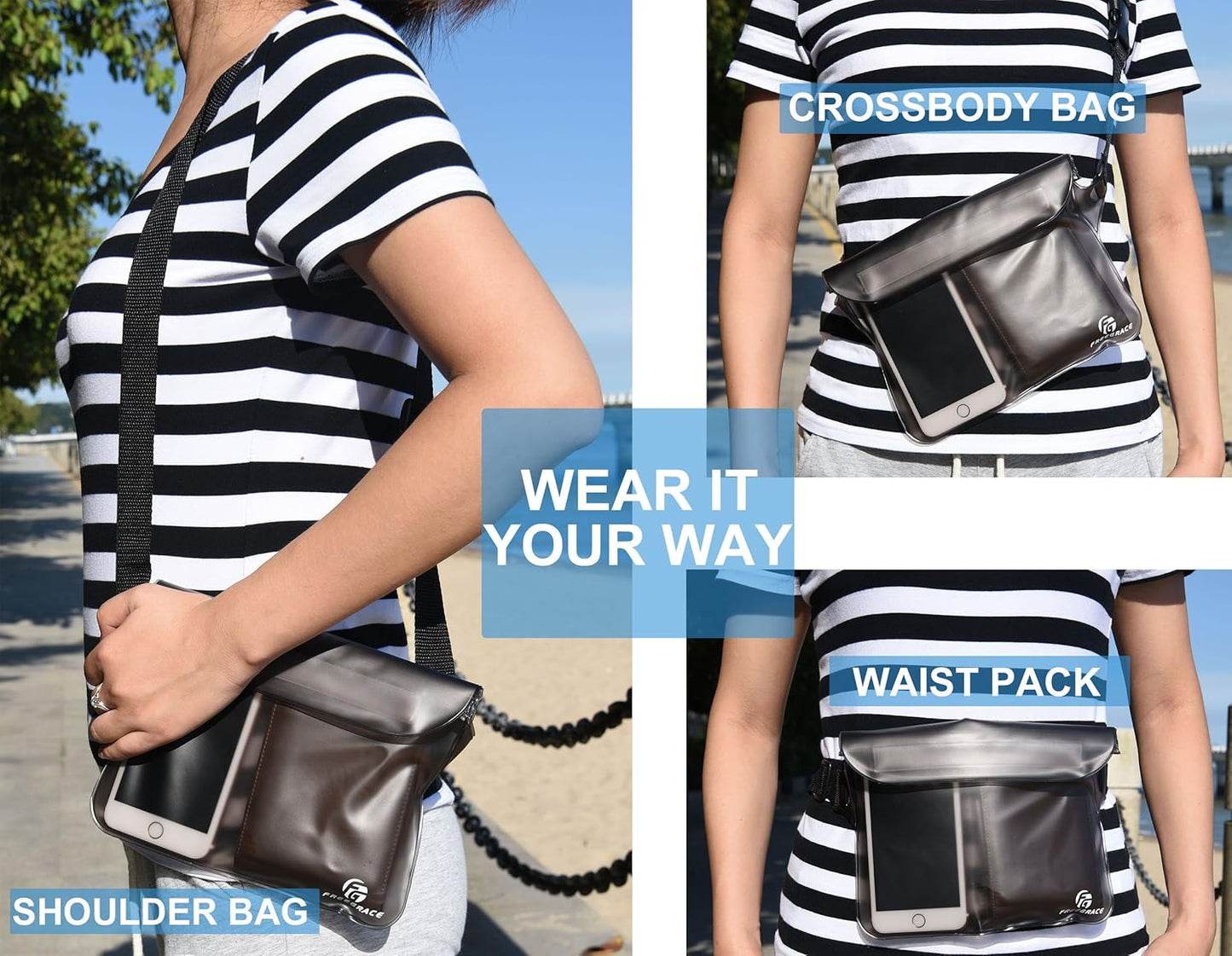 Freegrace Waterproof Pouches with Waist Strap / Pouch Case Bundle Set- Keep Your Phone & Valuables Dry and Safe - Waterproof Dry Bags for Boating Swimming Snorkeling Kayaking Beach Water Parks Pool