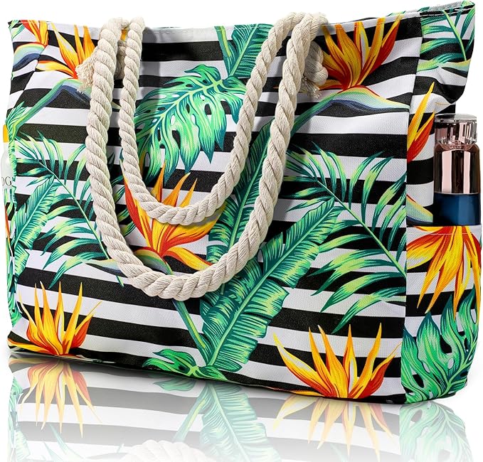 Clothirily Beach Bag for Women - Large Beach Tote Bag, Waterproof Sandproof Beach Bag with Zipper, Large Swim Pool Beach Tote