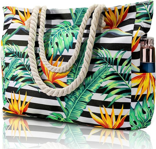 Clothirily Beach Bag for Women - Large Beach Tote Bag, Waterproof Sandproof Beach Bag with Zipper, Large Swim Pool Beach Tote
