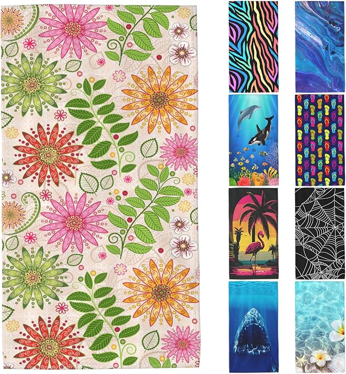 Floral Beach Towel,Spring Colorful Vivid Floral Flowers Lightweight Compact Sand Free Quick Dry Oversized Pool Swimming Towels for Girls Women Adults,29.5"×59"