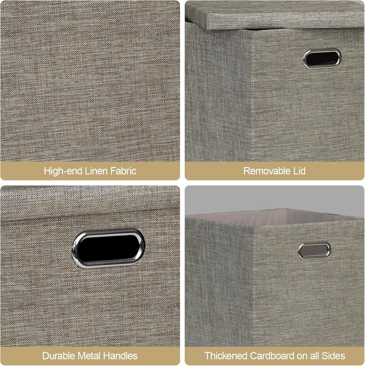 Posprica Storage Bins with Lids,13×13×13 Foldable Storage Cube Baskets Boxes Fabric Drawers for Closet Shelf Cabinet Bookcase,Set of 4,Coffee