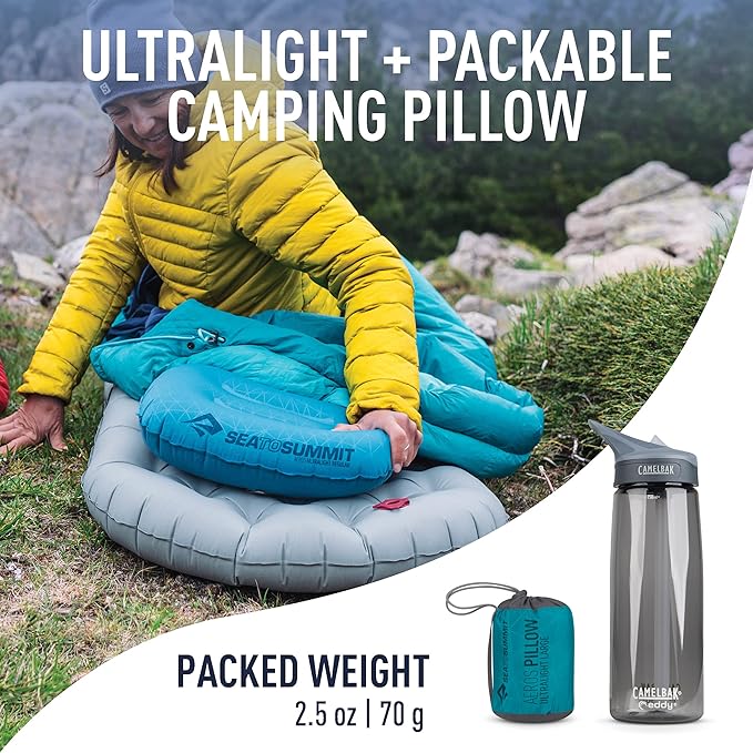 Sea to Summit Aeros Ultralight Inflatable Camping and Travel Pillow, Large, Aqua
