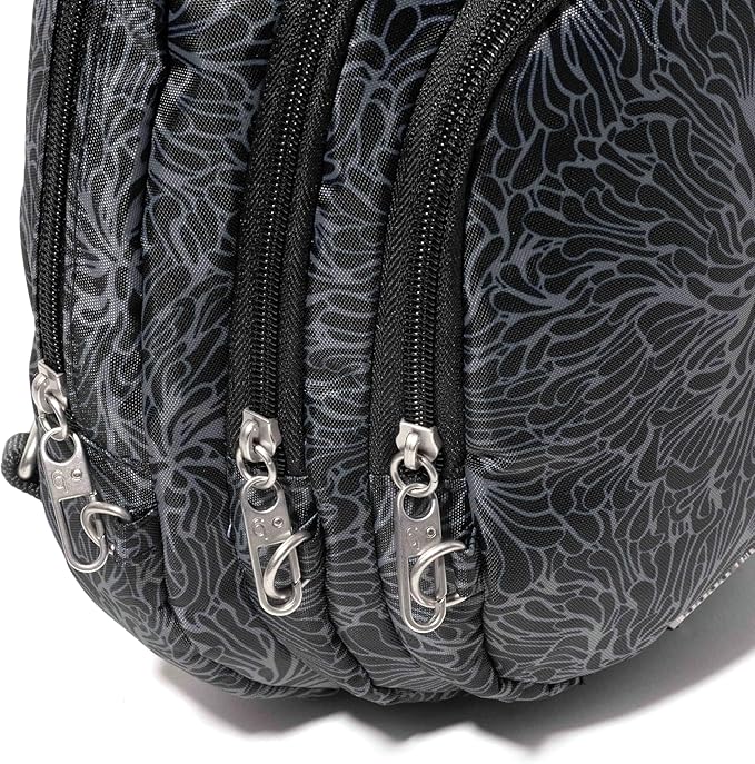 Baggallini Securtex® Anti-Theft Triple Zip Sling - Travel Backpack Sling Bag Crossbody - RFID Wallet Locking Zipper