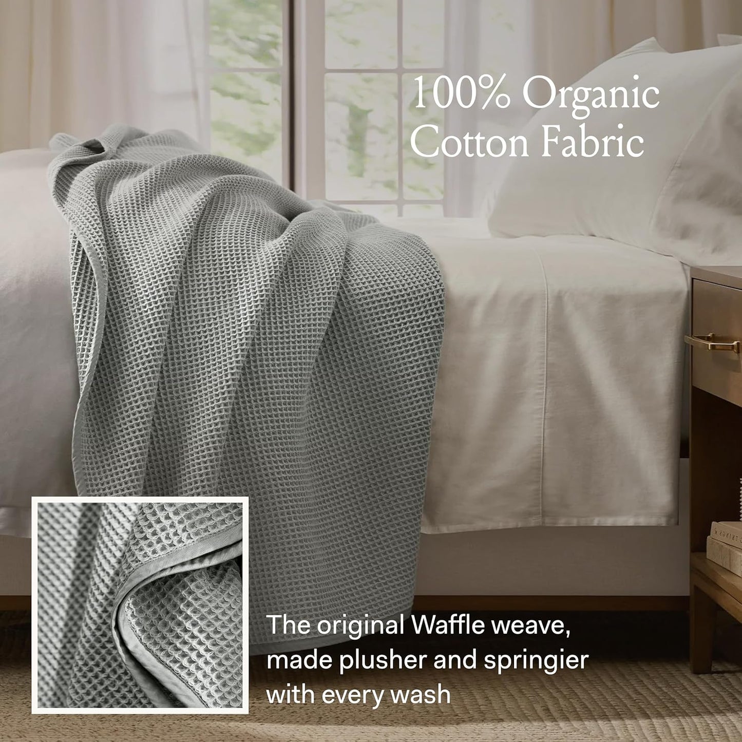 BOLL & BRANCH Waffle Bed Blanket - Twin, Natural - Luxury 100% Organic Cotton - Soft, Lightweight and Breathable - Textured Waffle Weave Design