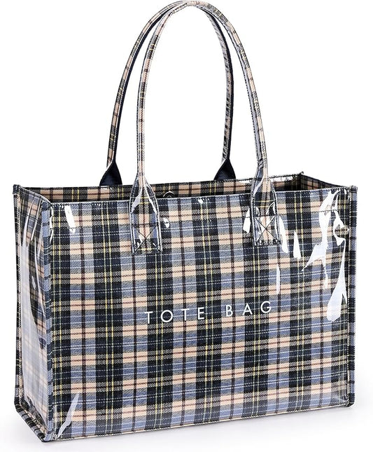 KALIDI PVC Tote Bag Women’s Kraft Paper Work Handbags Purses with Top Handle