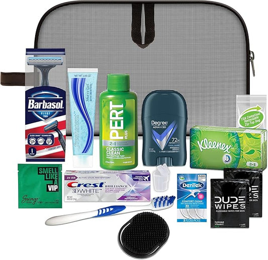Convenience Kits International Men’s Premium 15-Piece Assembled Travel Kit Featuring: Gillette and Barbasol Shave Products