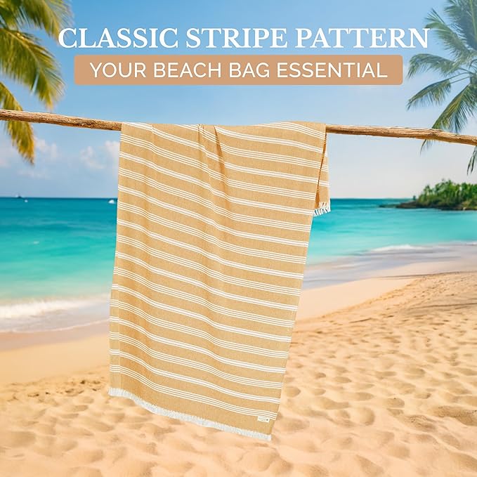 Casa Platino Oversized Beach Towel, Pre-Washed and Quick Dry Pool Towel, Lightweight and Sandless Design for All-Day Comfort, Great for Seaside Lounging or Vacation Packing – 39"x71" Mustard