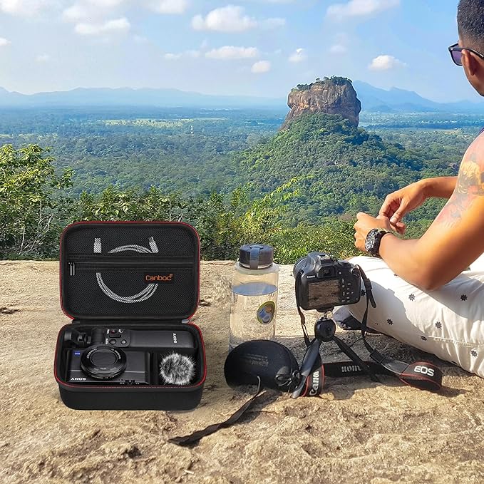 Canboc Carrying Camera Case for Sony ZV-1F/ ZV-1/ ZV-1 II Vlog Digital Camera & Vlogger Accessory Kit Tripod, Travel Storage Bag with Strap, Mesh Pocket fit Cable, Black (Case Only)