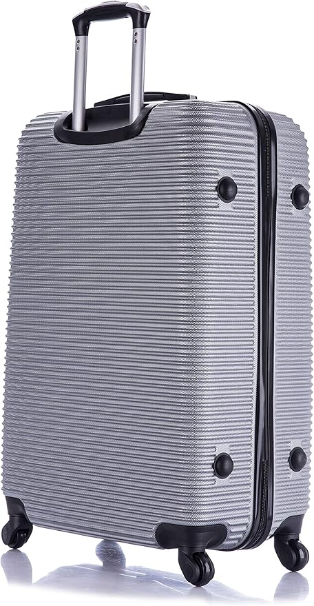 InUSA ROYAL Hardside Luggage Set with Spinner Wheel | Spacious Travel Suitcases with Ergonomic GEL Handle and Studs | (20/24/28) 3 Piece Luggage Set | Silver