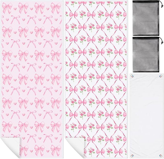 2 Pack Magnetic Beach Towel- 75"x30" Coquette Pink Bow Sand Free Quick Dry Microfiber Towel with Built-in Magnets Lightweight for Beach Chair Car Door Pool Travel Yoga with Storage Bag