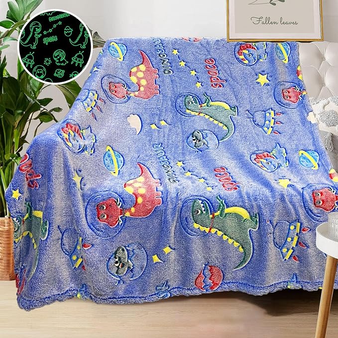 Dinosaur Blanket for Boys, Dinosaur Glow in The Dark Blanket for Kids/Baby, Toddler Blanket for Boys, Soft Fleece Blankets and Throw,Birthday 40"x 50"