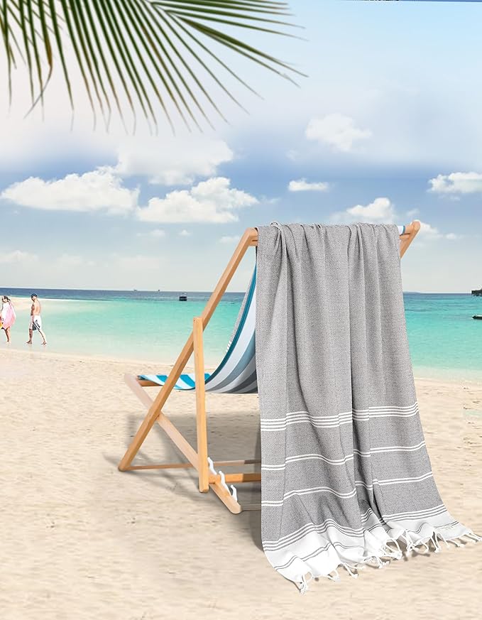 LANE LINEN Beach Towel, Oversized Beach Towel 39"x71", Lightweight Beach Essentials for Women, Large Pool Towel, Absorbent & Quick Dry, Sand Free Beach Towel - Ebony