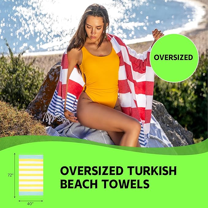 HAVLULAND Beach Towels Oversized 72x40, Sand Free Turkish Beach Towel, Extra Large Soft Pool Towels, Super Absorbent Bath Towels - Set of 4 Multi Color
