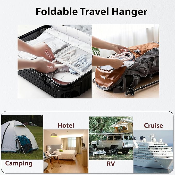 Travel Hangers, Cruise Ship Essentials Travel Essentials, Portable Cruises Must Haves 2025, Folding Hangers for Suitcase, RV Camping Airplane Europe Vacation Essential (20, Black)