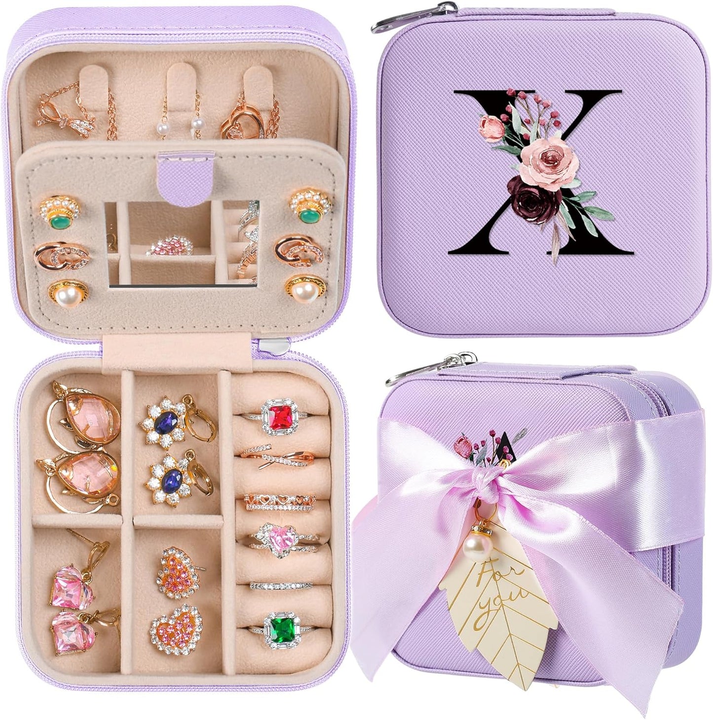 AYGXU Travel Jewelry Box for Women and Girls - Small Case With Initial A-Z - Teacher Gifts