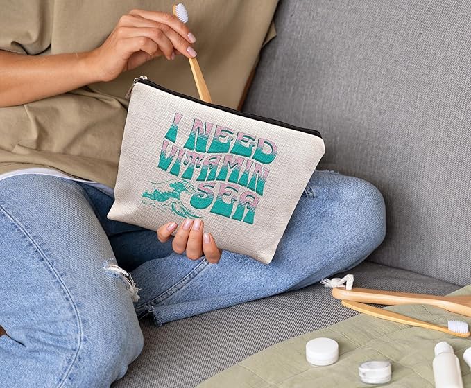 Funny Summer Beach Makeup Bag Gifts for Women, Beach Cosmetic Bag, Beach Stuff for Women, Beach Gifts for Women Friends, Summer Beach Essentials, Beach Weekend Gifts, I Need Vitamin Sea