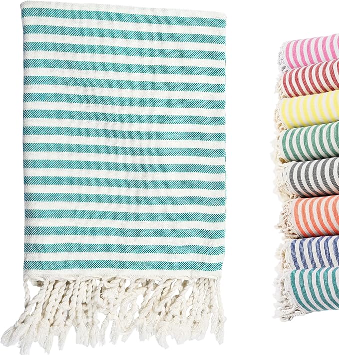 Turkish Striped Beach Towels Bulk Oversized 39"x71" Large Bath and Pool Set Quick Dry Lightweight Travel Towel for Adult,100% Cotton TEBT-18-1skyblue