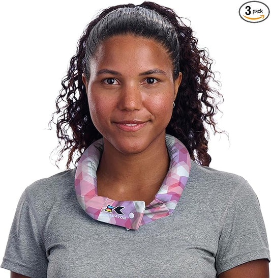 KOOLGATOR Evaporative Cooling Neck Wrap – Reusable Neck Cooler with Long Lasting Relief During Hot Weather Activities, Sports, & Outdoor Work, Pink Geometric, 3 Pack