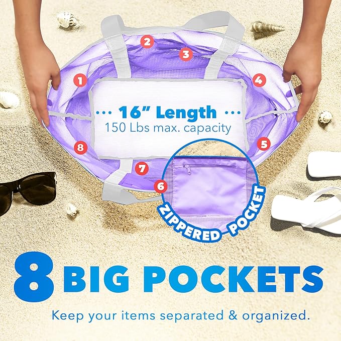 Dejaroo Mesh Sand Free Bag - Strong Lightweight Bag For Beach & Vacation Essentials. Tons of Storage!