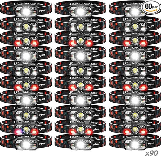 Headlamp Rechargeable 60Pack, 3000 Lumen Ultra-Light Bright Headlamp Flashlight with White Red Light, LED Headlight, 5+5 Mode for Outdoor Camping Fishing Running Hiking (60)