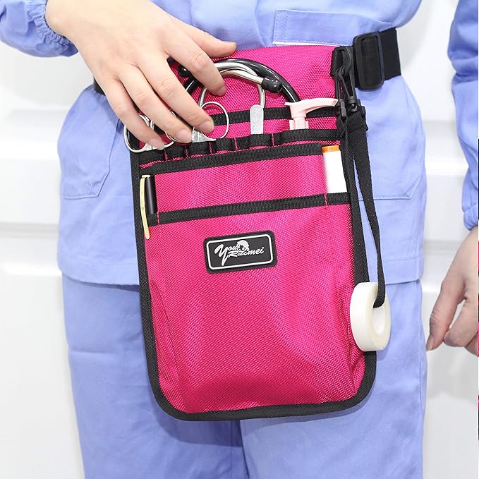 Nurse Fanny Pack for Work - Practical Waist Bag, Utility Belt Organizer for Basics Kit (RoseRed)