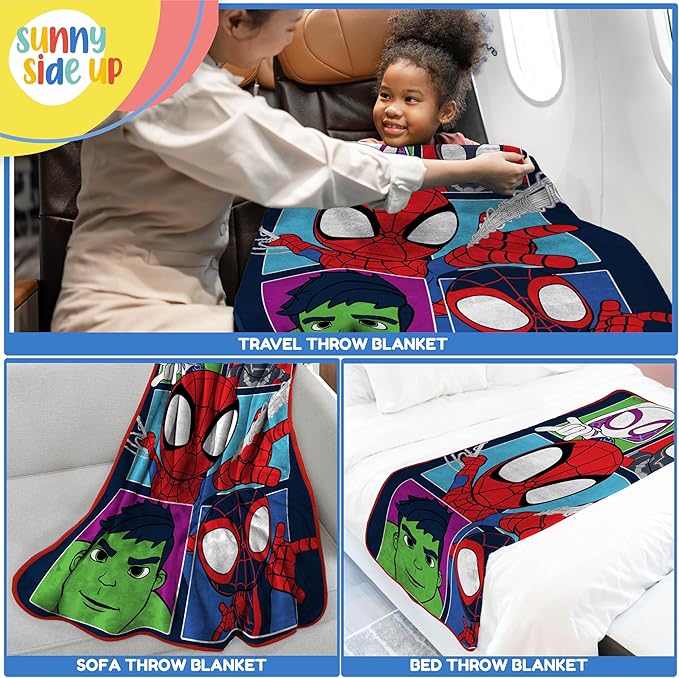 Sunny Side Up Marvel Spidey & His Amazing Friends Plush Throw Blanket - Measures 46 x 60 Inches - Super Soft & Cozy Fleece Kids Bedding Features Miles Morales & Ghost Spider Gwen