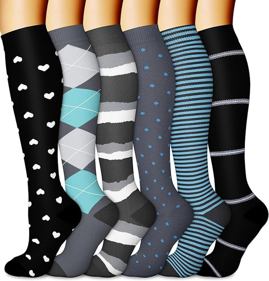 CHARMKING 6 Pairs-Compression Socks for Women & Men Circulation Best Support for Nurses, Running, Athletic,Flight Travel