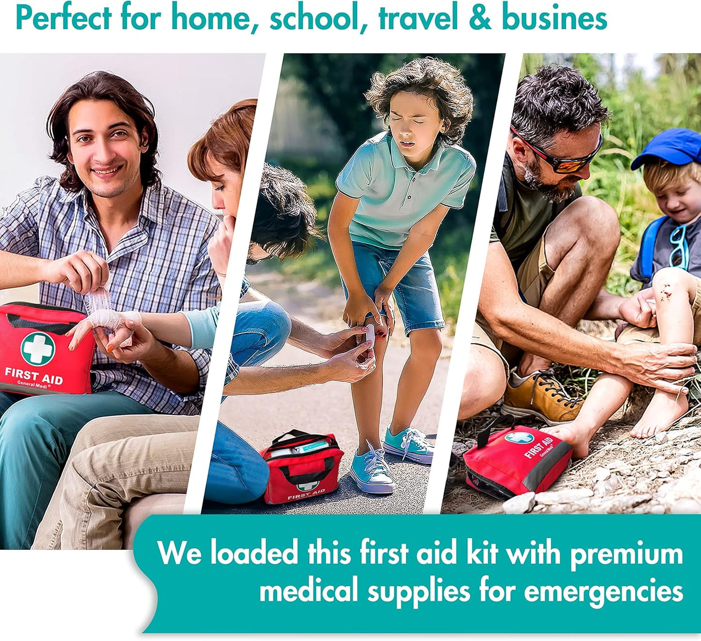 General Medi First Aid Kit -309 Pieces- Reflective Bag Design - Including Bandages, Moleskin Pad and Emergency Blanket for Travel, Home, Office, Car, Camping, Workplace