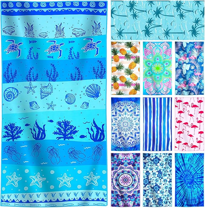 Lightweight Thin Microfiber Beach Towel Oversized Quick Dry Compact Sandproof Clearance Towels Sand Free Camping Swimming Pool Easy Pack Travel Accessories Essentials Women Adults Starfish Conch