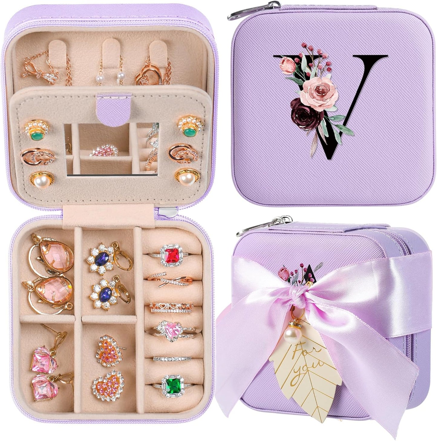 AYGXU Travel Jewelry Box for Women and Girls - Small Case With Initial A-Z - Teacher Gifts