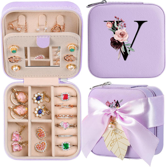 AYGXU Travel Jewelry Box for Women and Girls - Small Case With Initial A-Z - Teacher Gifts