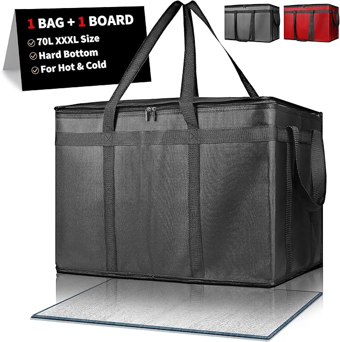 Insulated Food Delivery Bag, Commercial Grade Pizza Carrier for Hot and Cold Food, Large Reusable Catering Cooler Bag 22x15x14, Pizza Delivery Box for Uber Eats, Door Dash Essentials