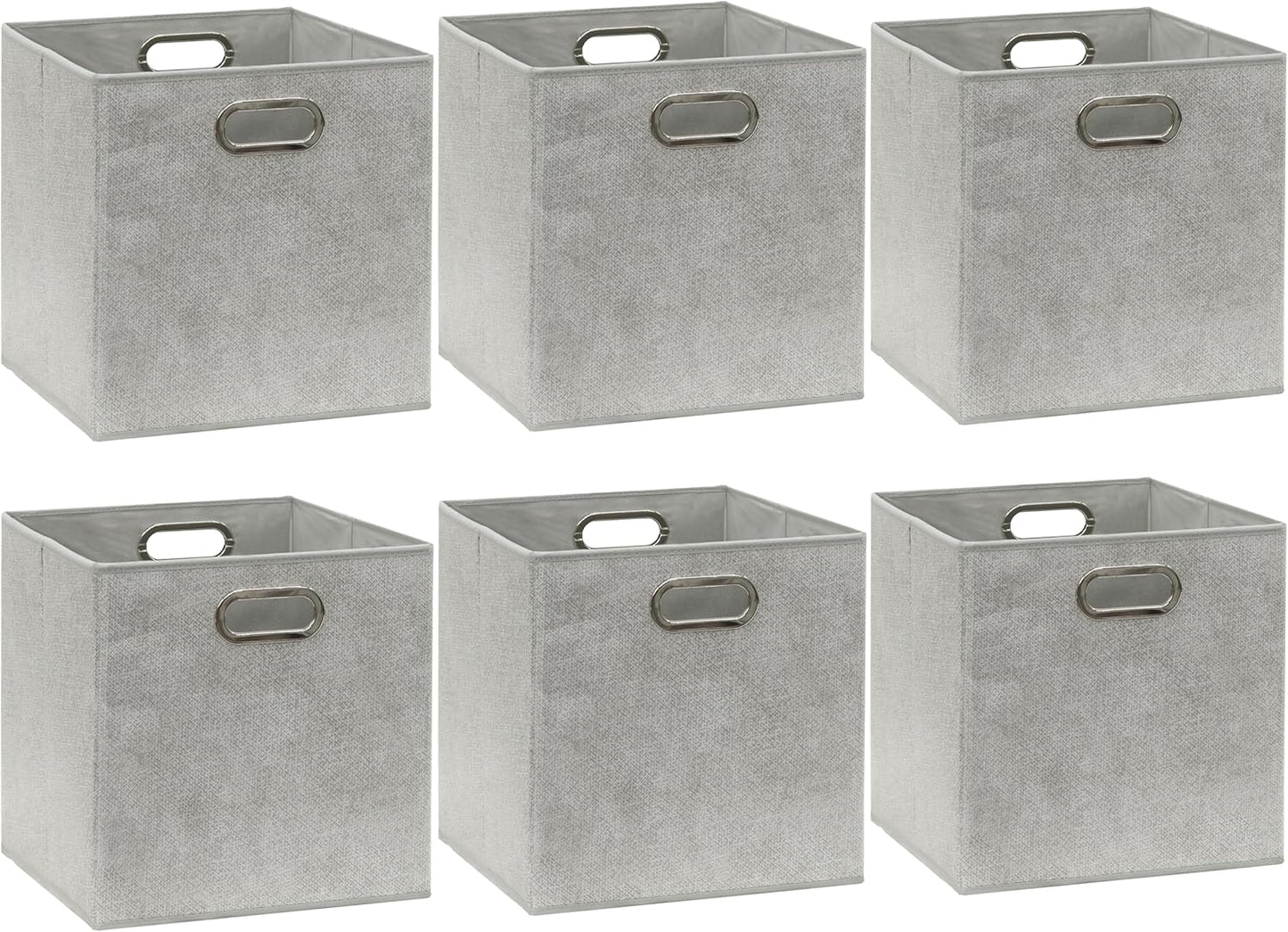 SIMPLE HOUSEWARE 11-Inch Collapsible Fabric Cube Storage Bin with Handles, Printed Design, 6 Pack, Gray