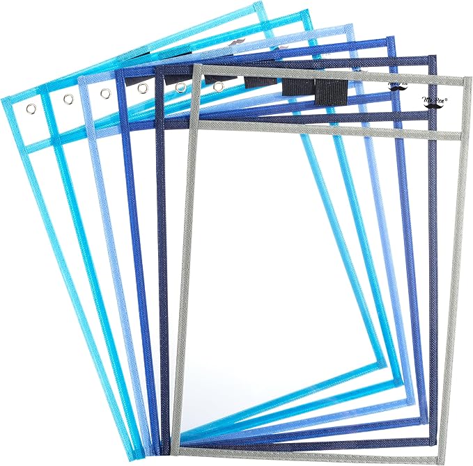 Mr. Pen- Dry Erase Pocket Sleeves, 6 Pack, 10"x14", Ocean Breeze Color Theme, Dry Erase Pockets Reusable Sleeves, Job Ticket Holders with Marker Holder & Metal Eyelet