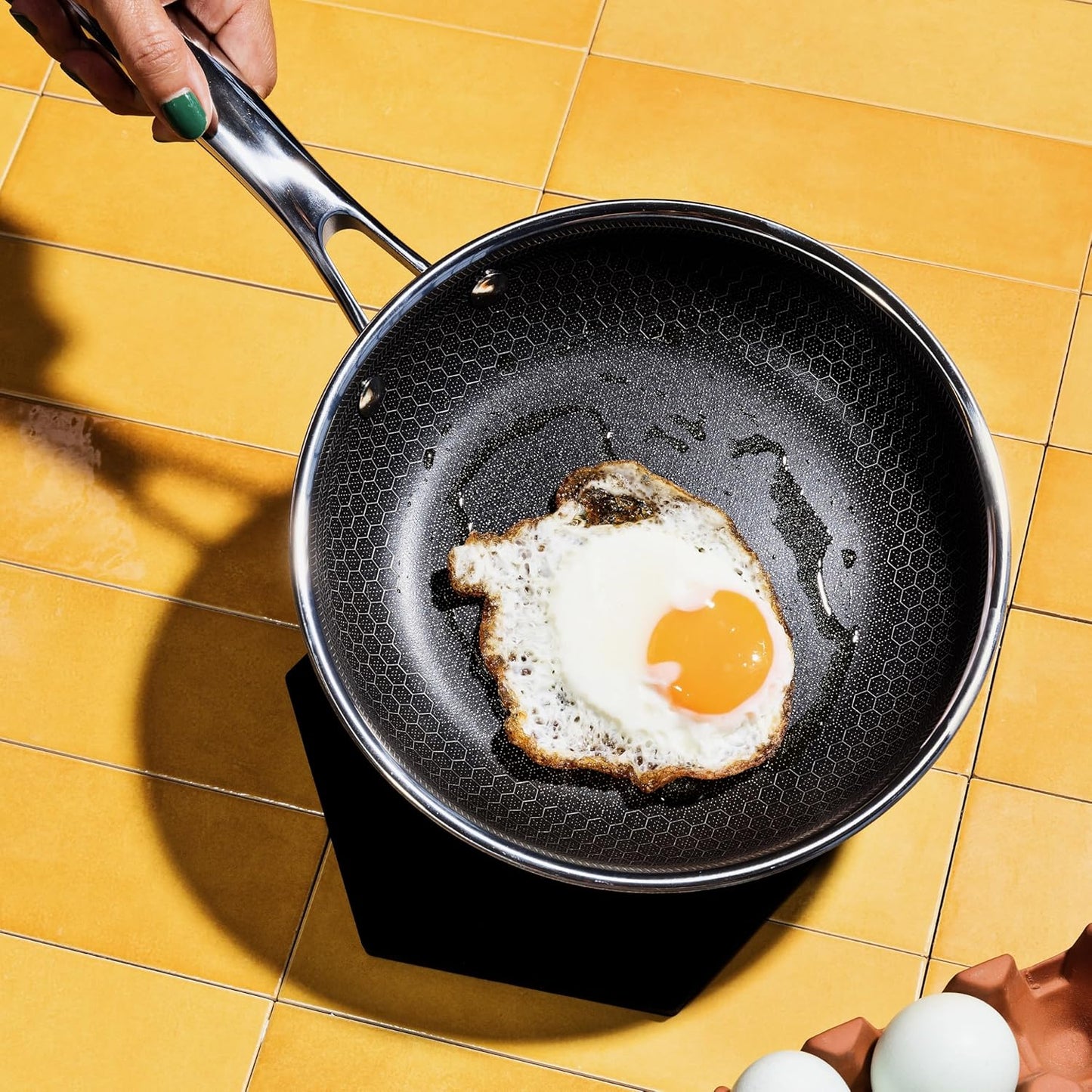 HexClad Hybrid Nonstick 7-Inch Frying Pan, Stay-Cool Handle, Dishwasher-Friendly, Oven-Safe Up to 900°F, Induction Ready, Compatible with All Cooktops